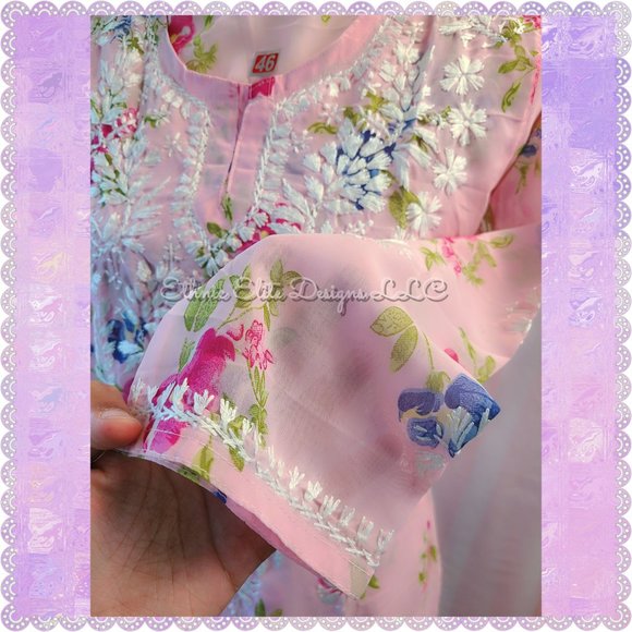 New boutique Lucknow Chikankari Handmade Embroidered Georgette Kurti - Picture 4 of 7